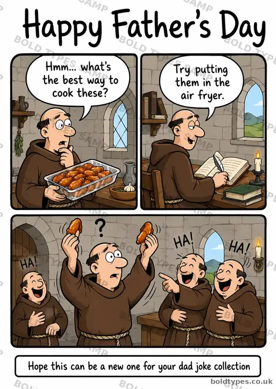 Air fryer monks Father’s Day card sample