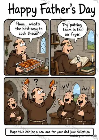 Air fryer monks Father’s Day card sample