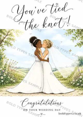 Bride and bride kissing wedding card sample