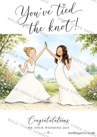 Bride and bride in white dresses wedding card sample