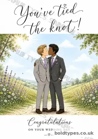 You’ve Tied the Knot — Grooms Kissing greeting card sample